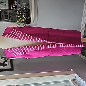 PLIVER Coat vest full length, pink pink striped. 2 pockets.  Lovely, size large.
